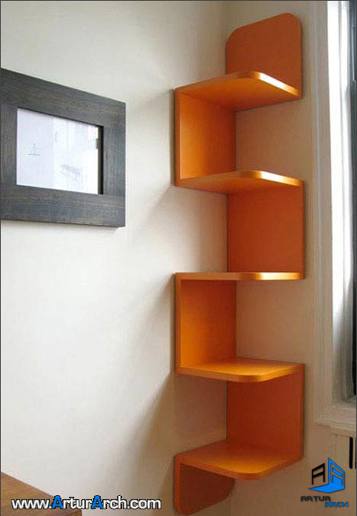 corner-wood-wall-shelf-قفسه در گوشه های دیوار