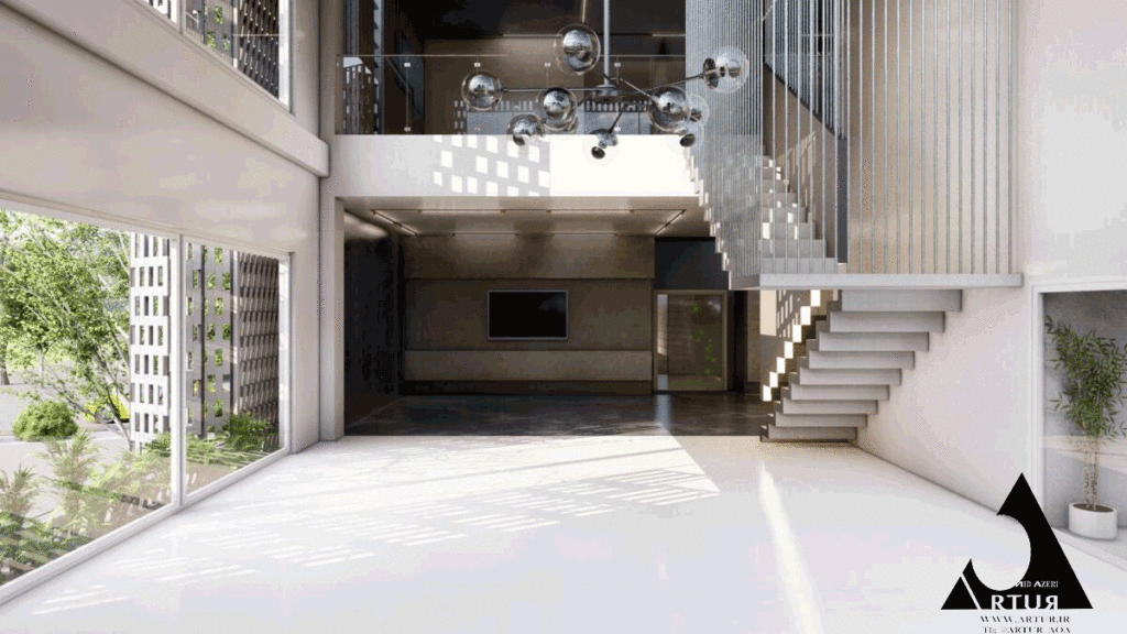 ویلا قمصر طراحی ویلایی مدرن با پله های مدرن